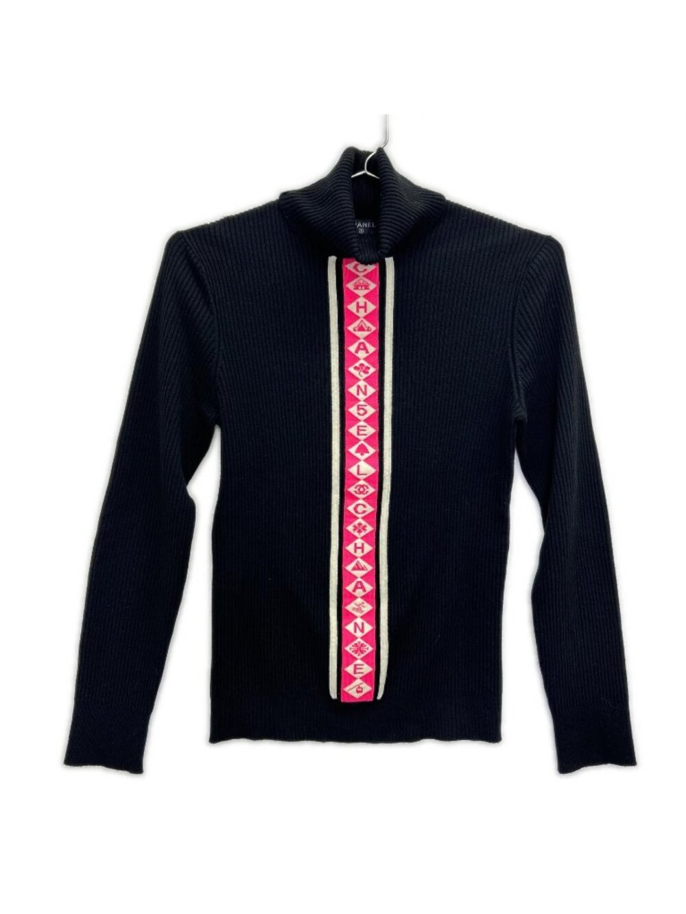 Chanel Logo Line High Neck Rib Knit 34 Sweater